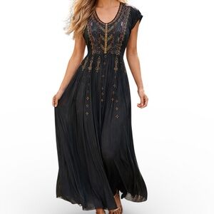 Johnny Was Biya Claudette button down Embroidered Maxi Dress NWT